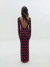 ESCVDO Red and Navy Ursula Hand-Crocheted Maxi Dress