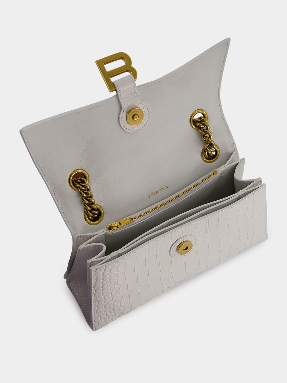 Crush Small Embossed Chain White Bag