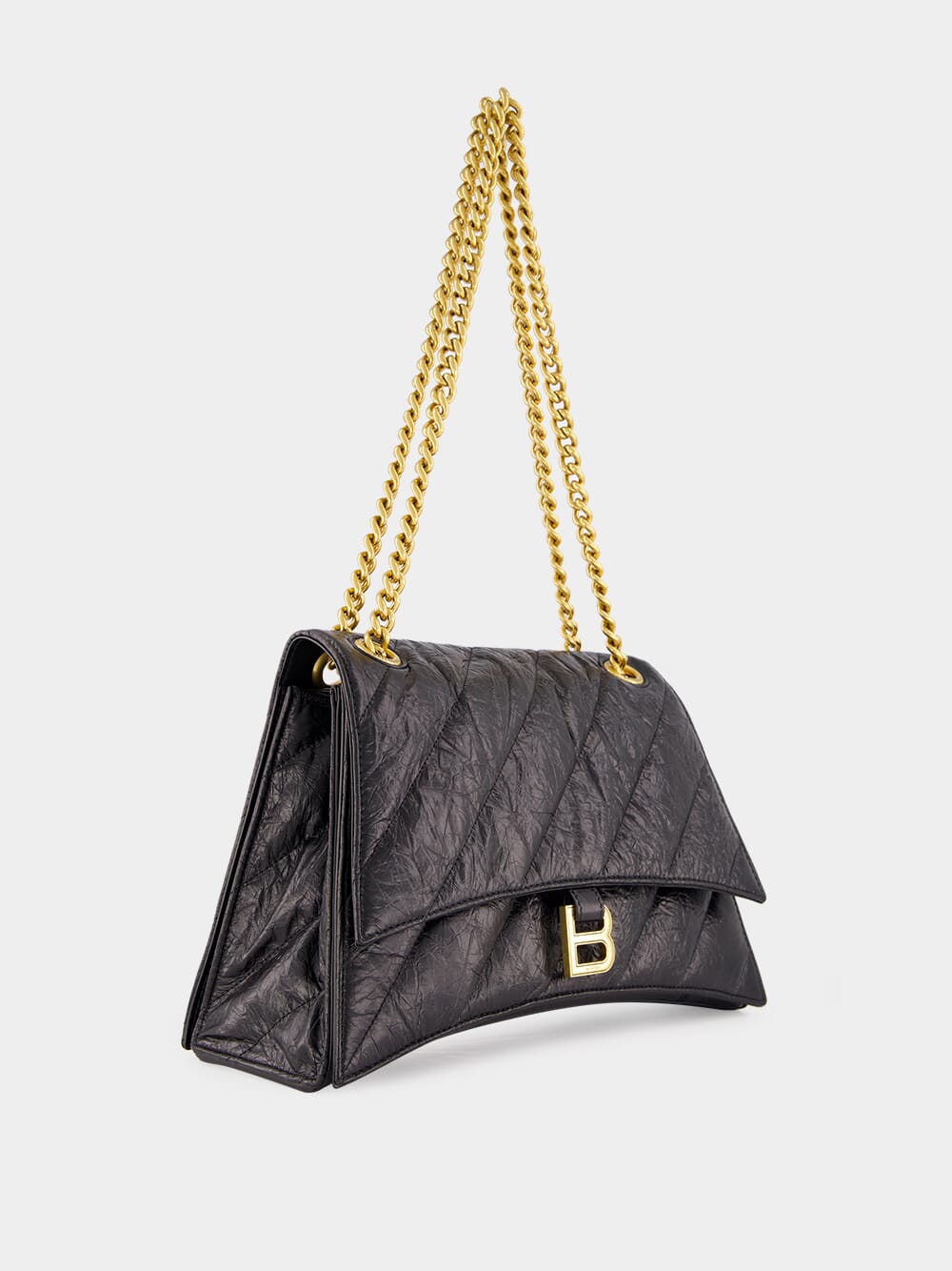 Black Quilted Crush Medium Chain Bag