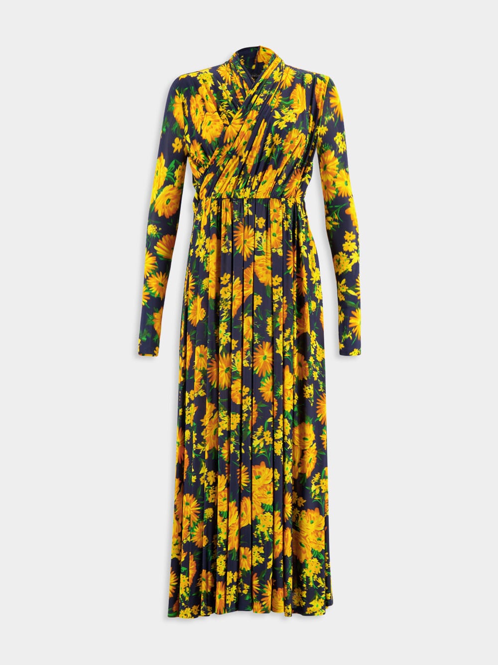 Draped Floral-Print Midi Dress