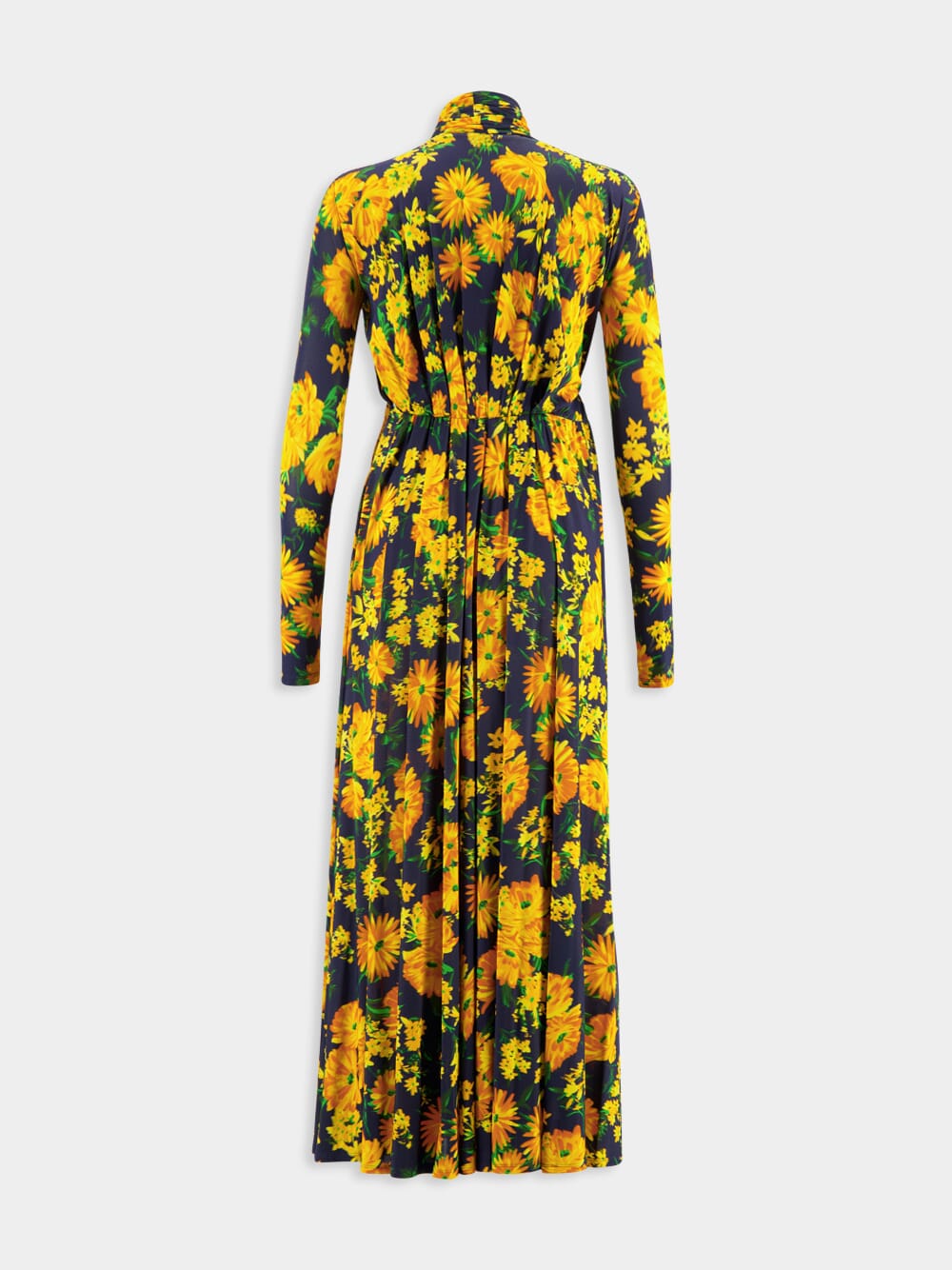 Draped Floral-Print Midi Dress