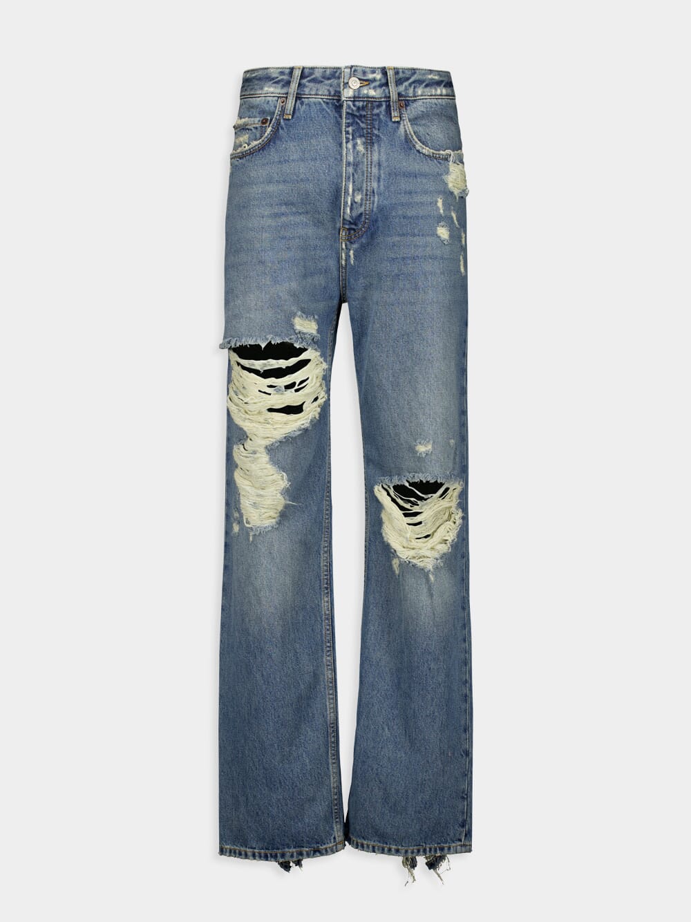 Ripped Light Indigo Straight Jeans