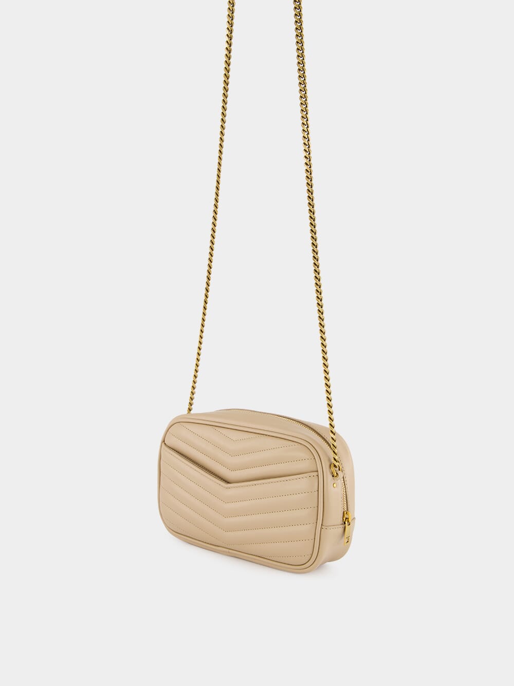 Beige Quilted Leather Mini Lou Camera Bag