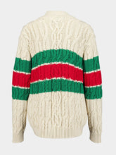Gucci Web Stripe Cable-Knit Cardigan