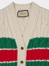 Gucci Web Stripe Cable-Knit Cardigan