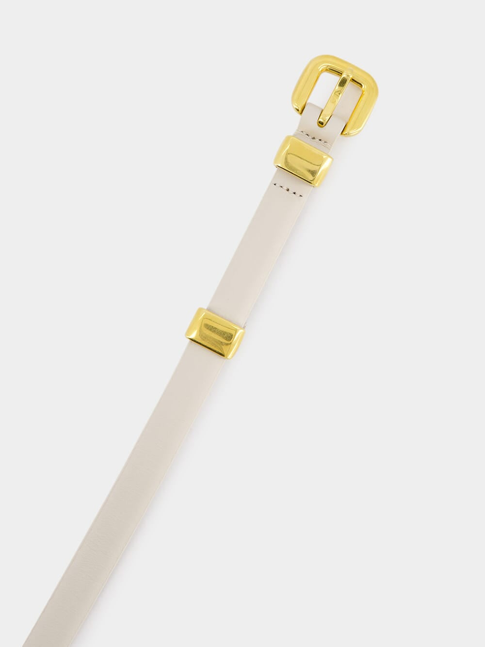 White Skinny Leather Belt with Gold Buckle