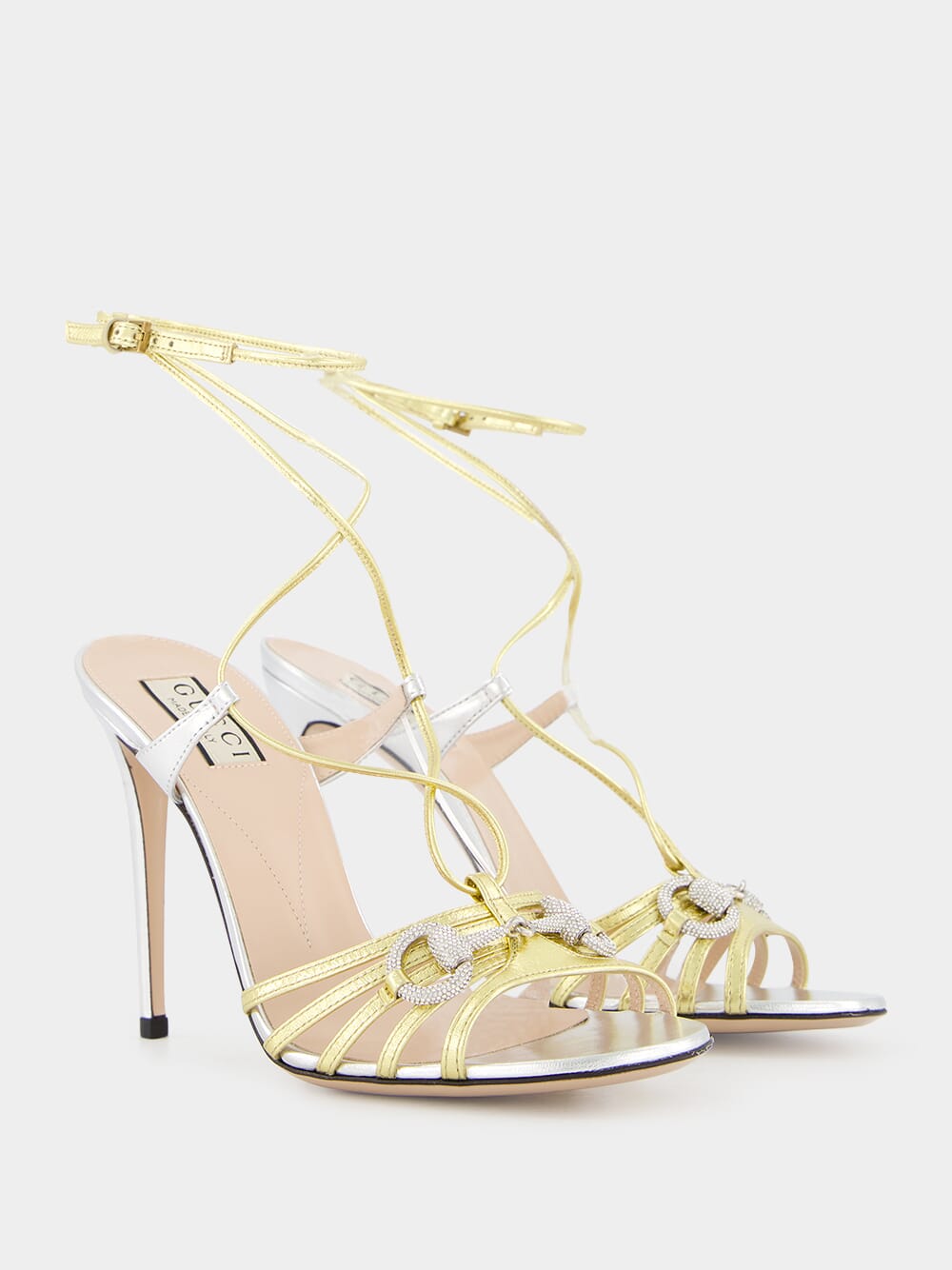 Metallic Silver and Gold Crystal 105mm Sandals