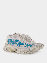 Balenciaga White and Blue Graffiti Runner Sneakers