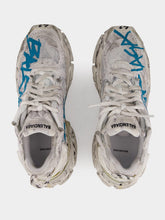 Balenciaga White and Blue Graffiti Runner Sneakers