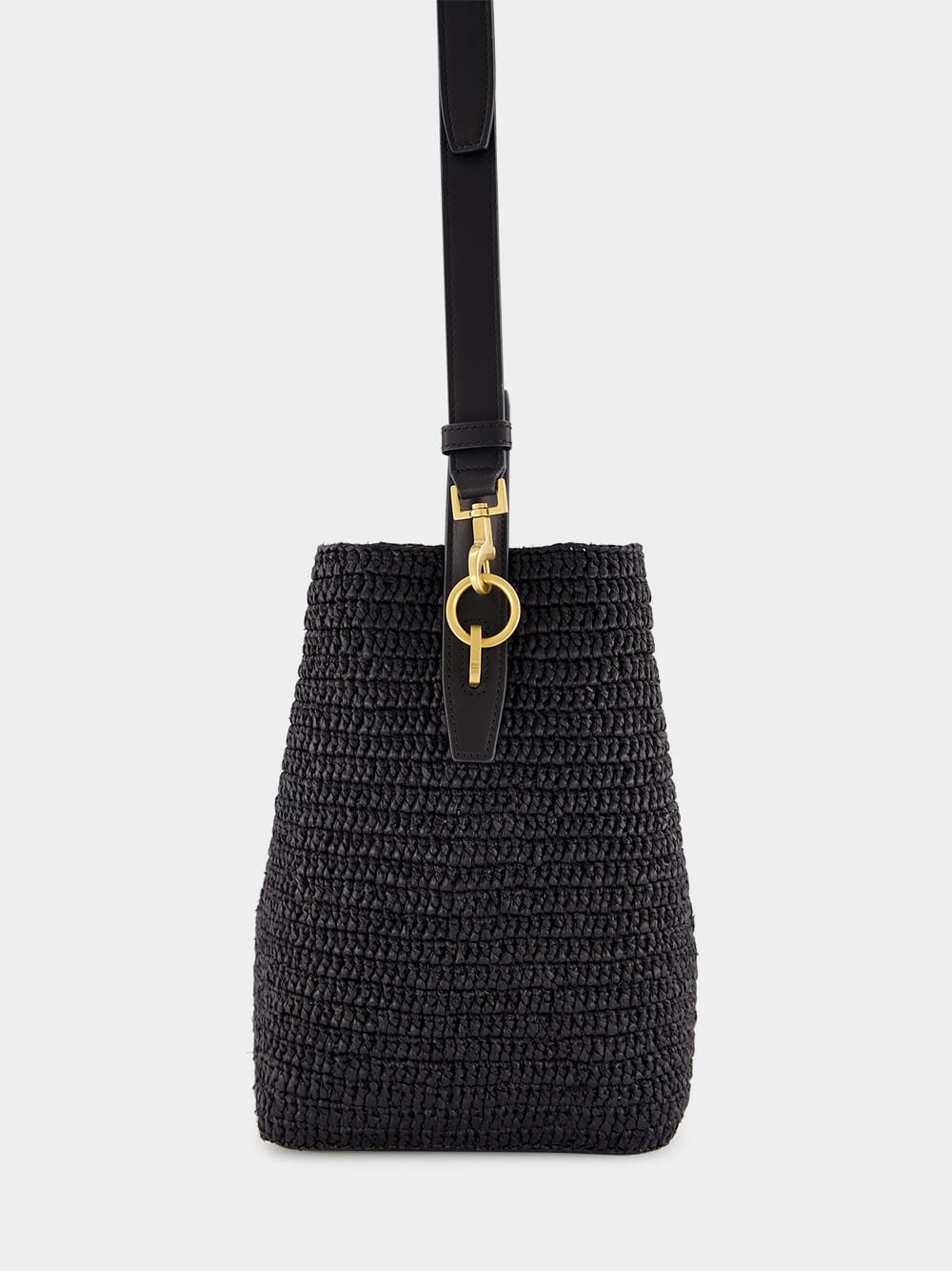 Le 37 Woven Raffia and Leather Black Bucket Bag