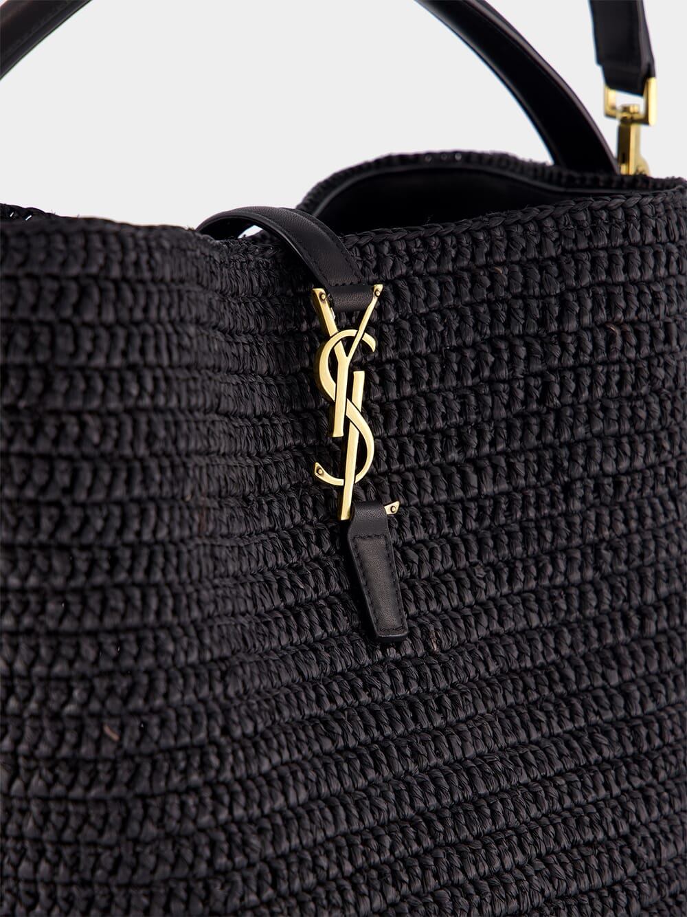 Le 37 Woven Raffia and Leather Black Bucket Bag