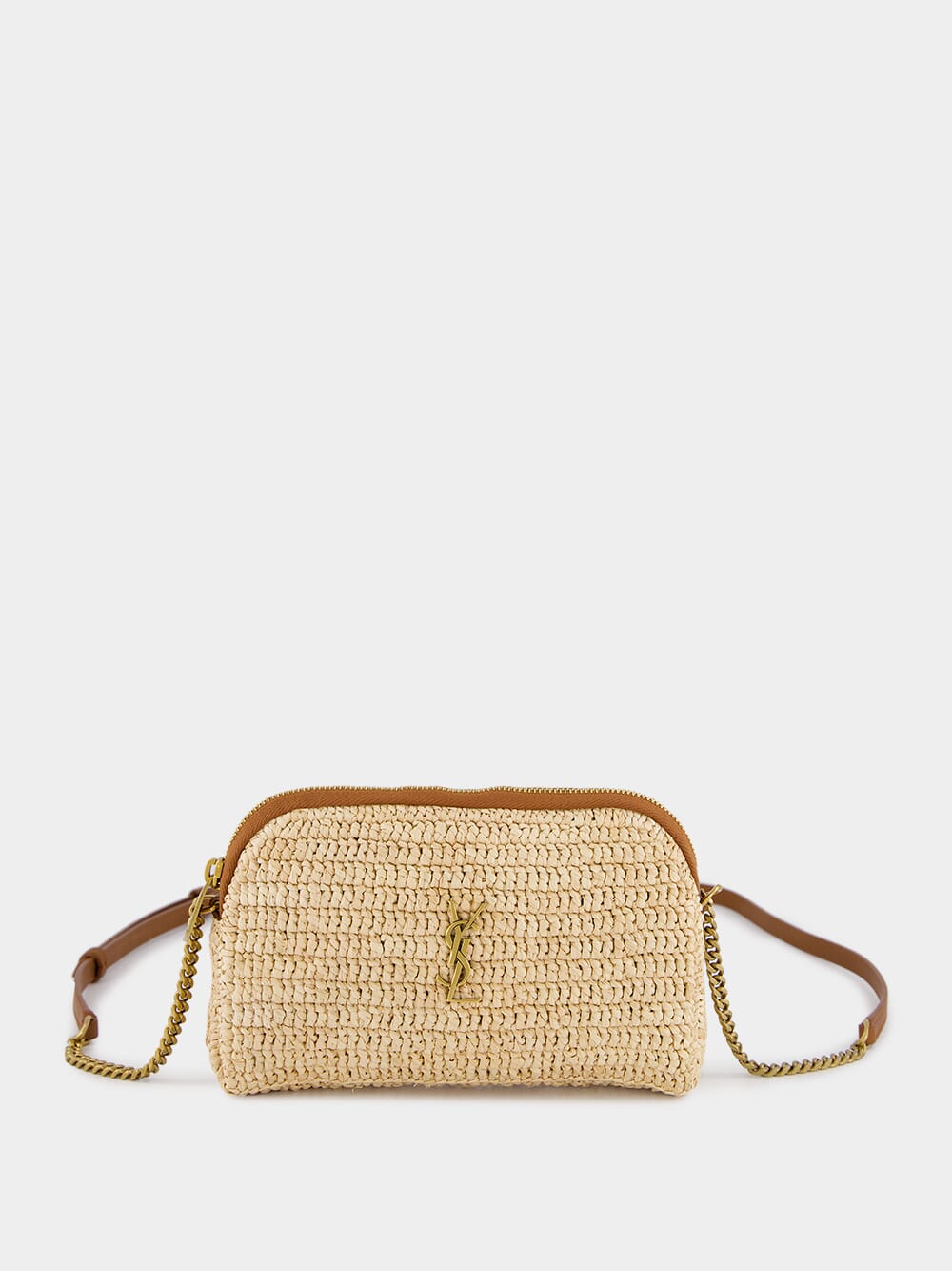 Gaby Zipped Pouch in Raffia and Leather