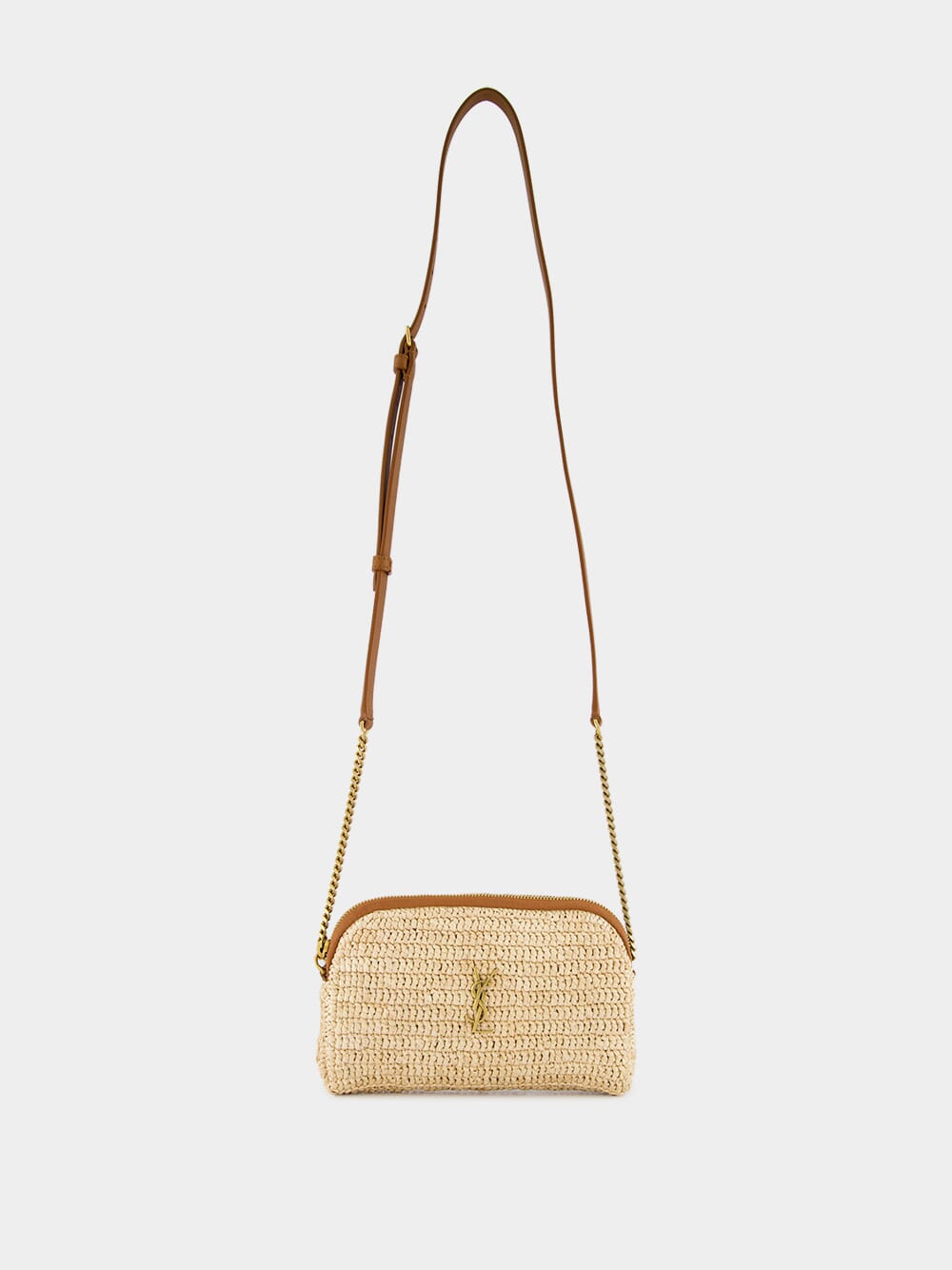 Gaby Zipped Pouch in Raffia and Leather