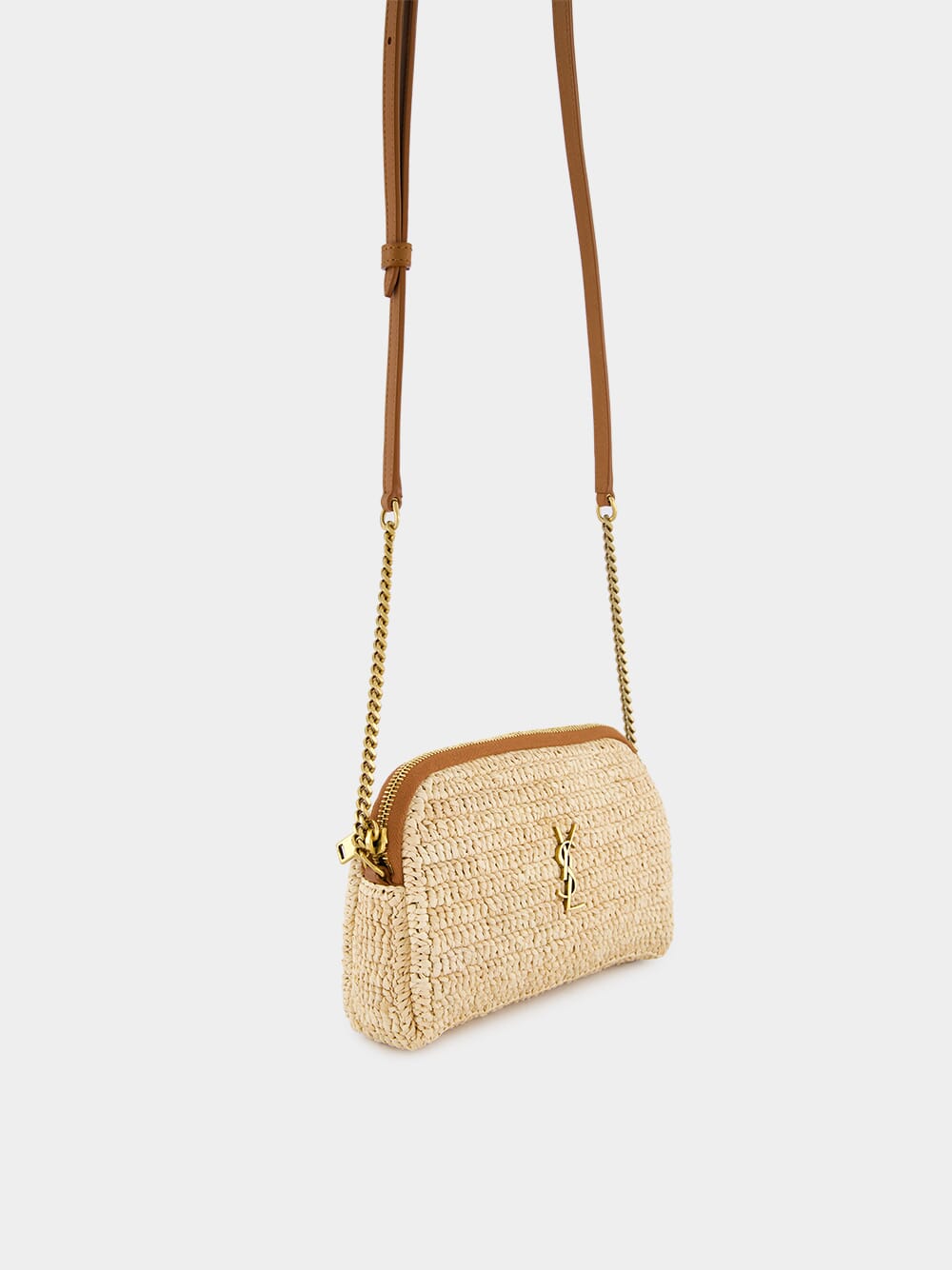 Gaby Zipped Pouch in Raffia and Leather