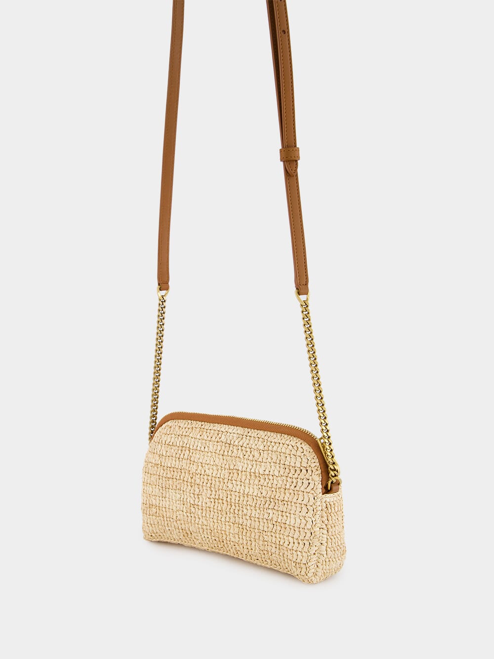 Gaby Zipped Pouch in Raffia and Leather