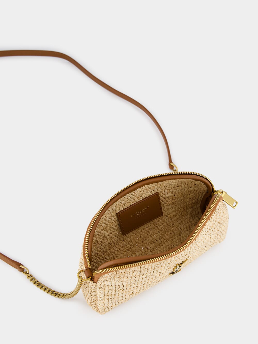 Gaby Zipped Pouch in Raffia and Leather