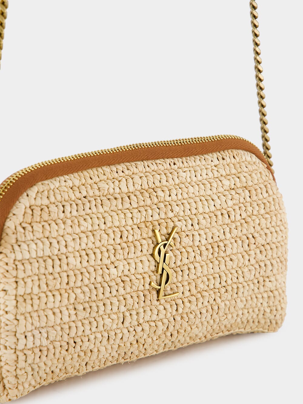 Gaby Zipped Pouch in Raffia and Leather