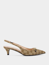 Gucci Beige GG Canvas Slingback Pumps with Horsebit