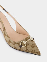 Gucci Beige GG Canvas Slingback Pumps with Horsebit