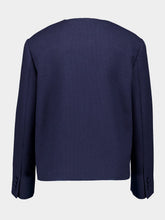 Gucci Dark Blue Cotton Tweed Jacket with Brooch