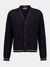 Gucci Navy Ajour Cotton Knit Cardigan with Web