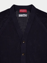 Gucci Navy Ajour Cotton Knit Cardigan with Web