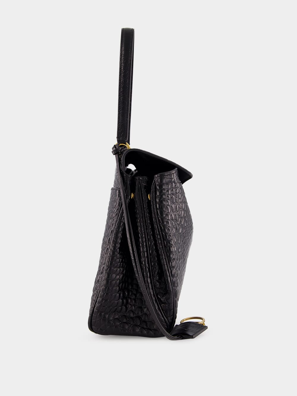 Black Crocodile-Effect Leather Tote Bag