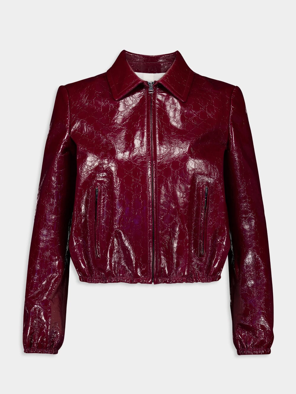 GG Embossed Leather Bomber Jacket