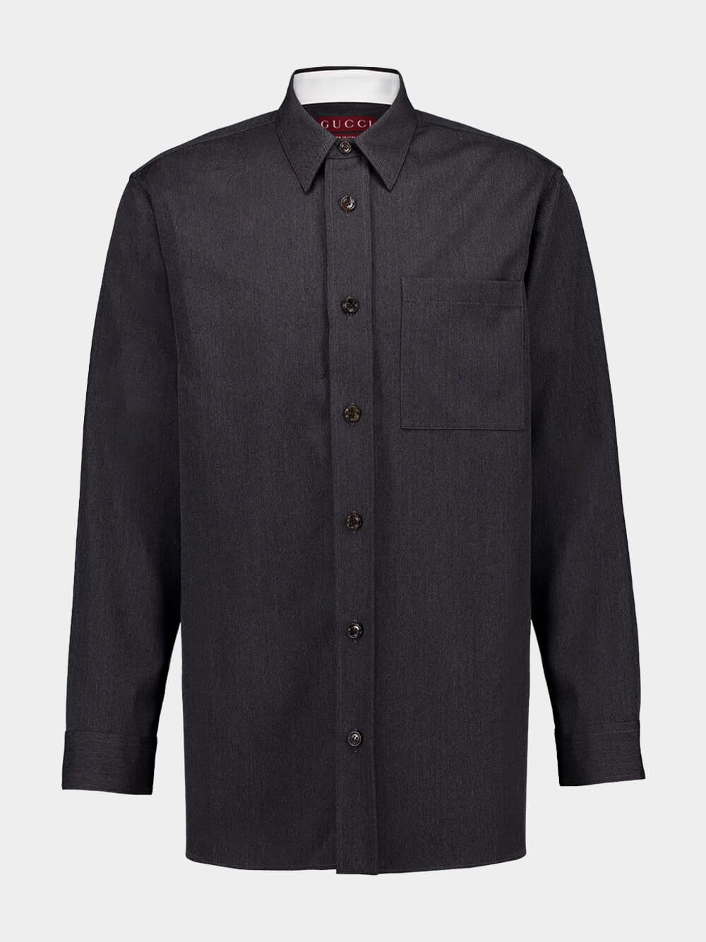 Dark Grey Wool Embroidered Shirt