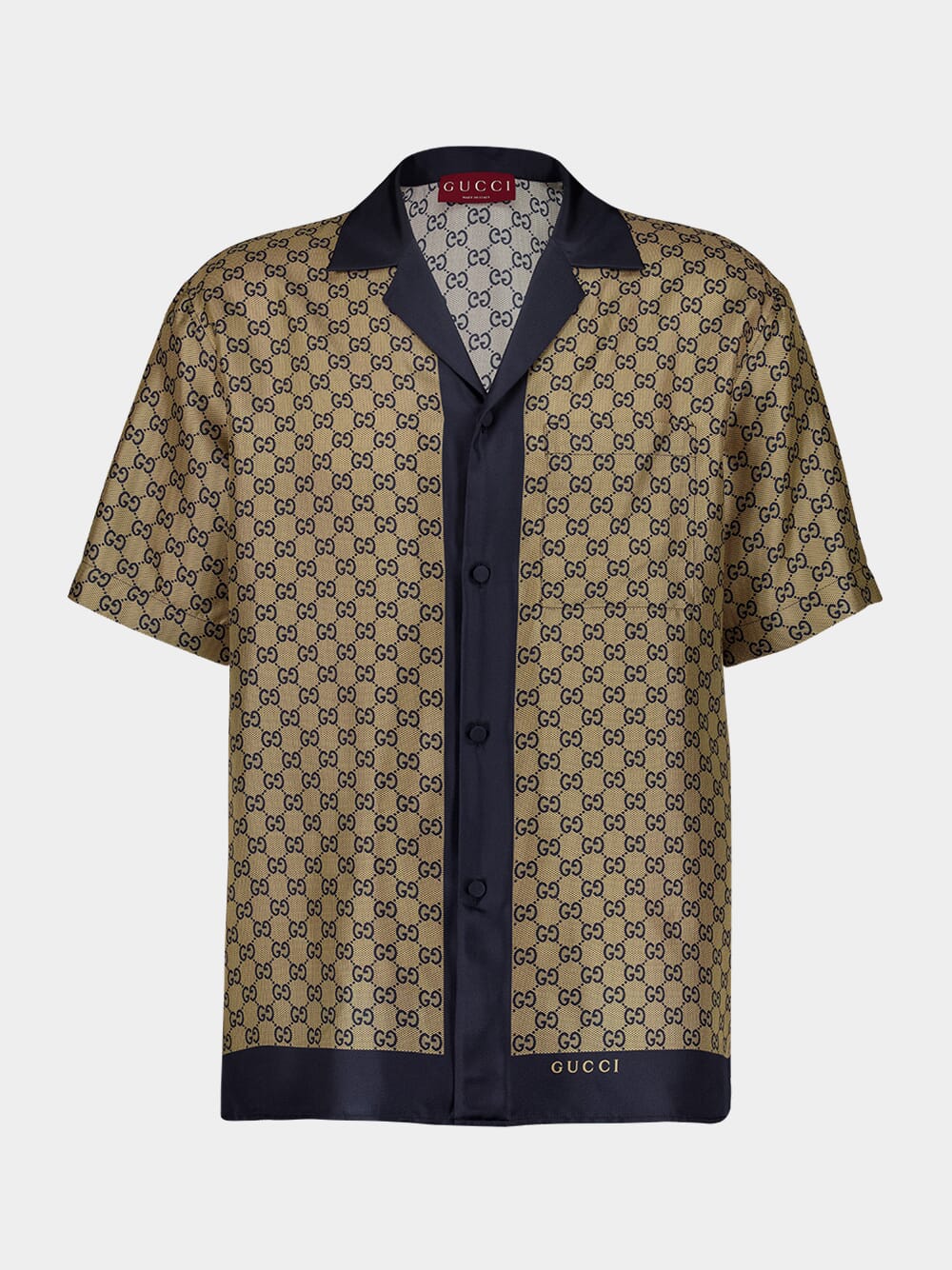 Beige and Blue Printed Silk Shirt