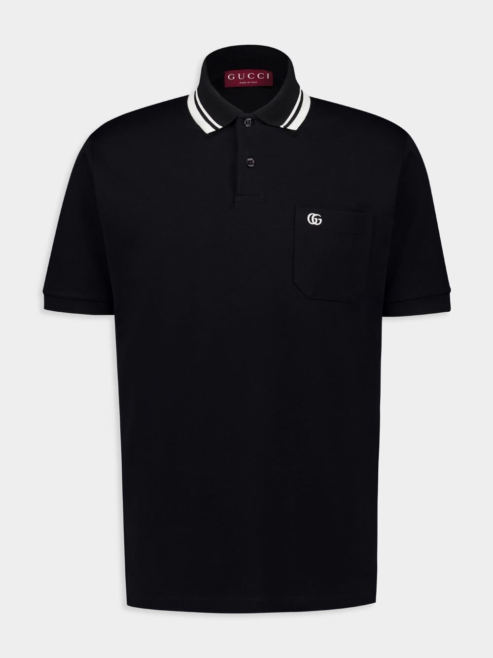 Black Cotton Polo Shirt with Web