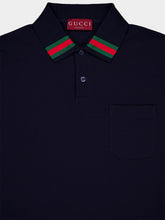 Gucci Navy Cotton Polo Shirt with Web