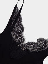 Saint Laurent Black Laced Ribbed Silk Tank Top