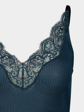 Saint Laurent Vert Iraty Lace-Trim Ribbed Silk Tank Top