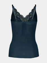 Saint Laurent Vert Iraty Lace-Trim Ribbed Silk Tank Top