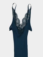 Saint Laurent Vert Iraty Lace-Trim Ribbed Silk Tank Top
