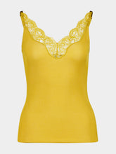 Saint Laurent Saffron Yellow Lace-Trimmed Silk Tank Top