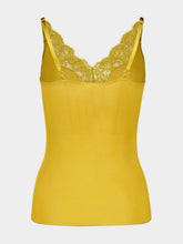 Saint Laurent Saffron Yellow Lace-Trimmed Silk Tank Top