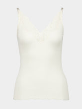 Saint Laurent White Laced Ribbed Silk Tank Top
