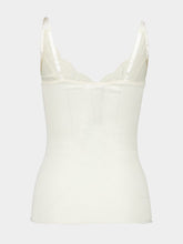 Saint Laurent White Laced Ribbed Silk Tank Top