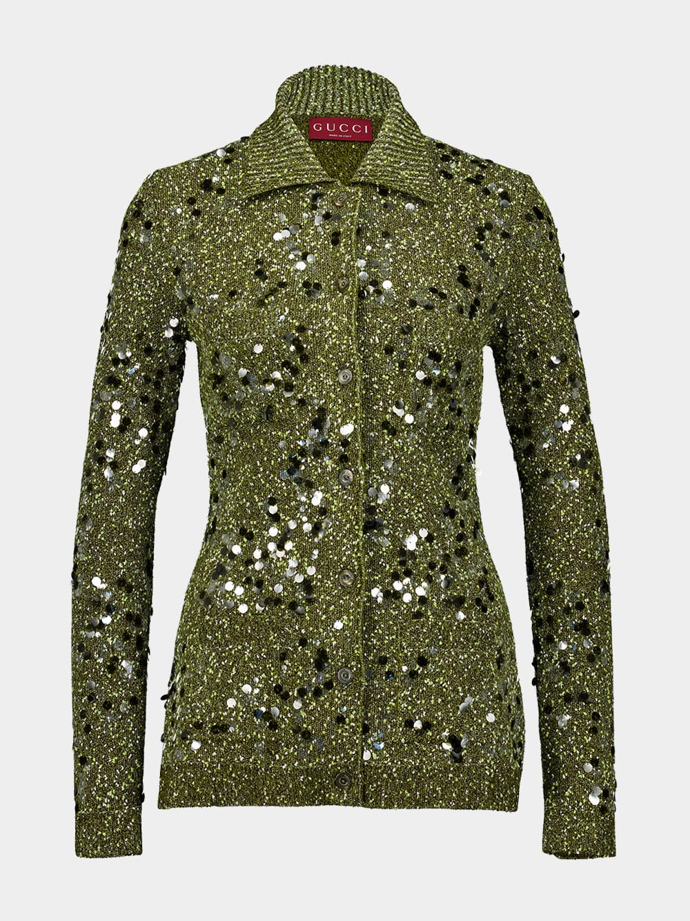 Dark Green Tweed Blend Polo Cardigan