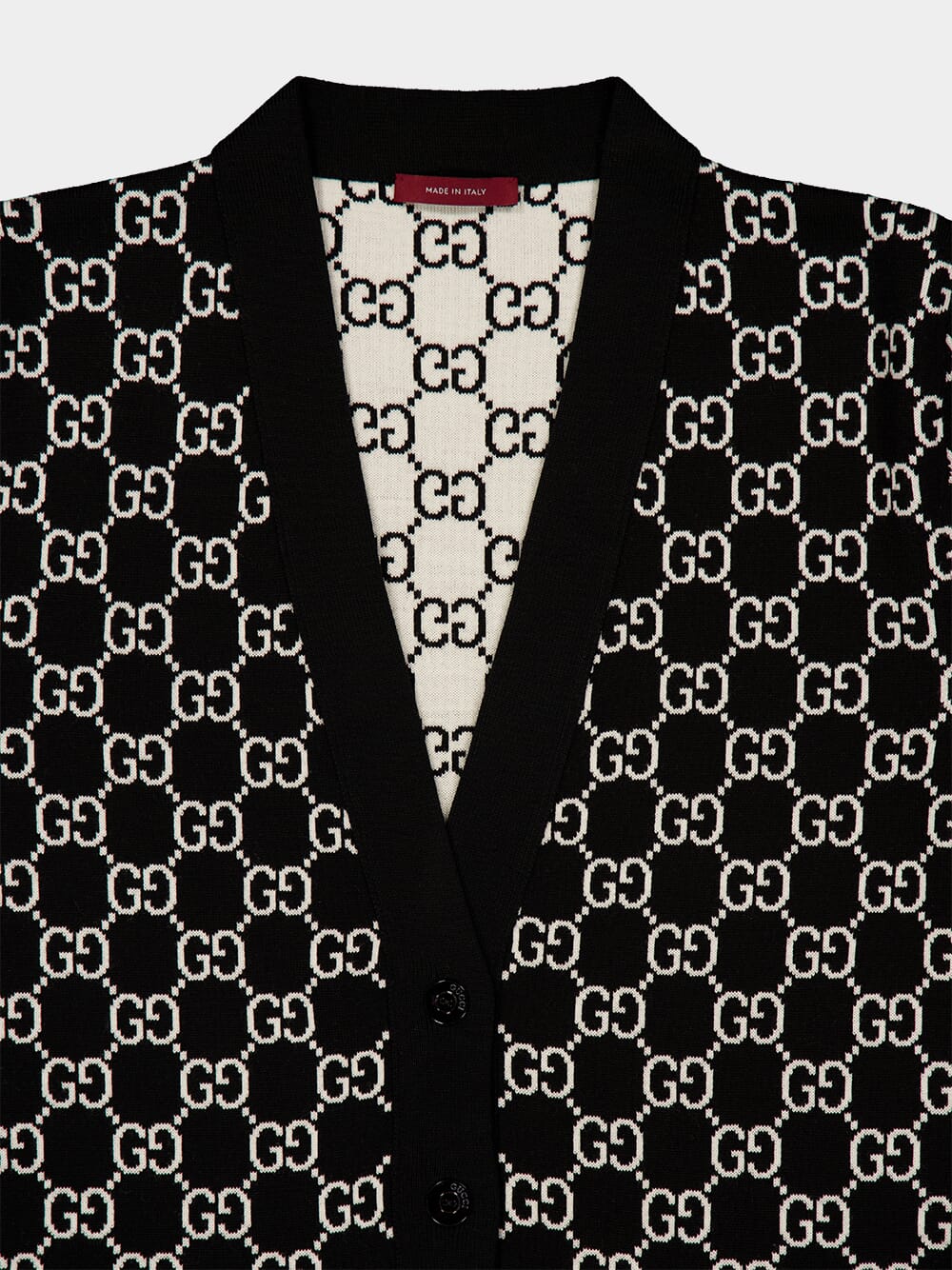 Black and White Reversible GG Wool Cardigan