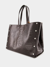 Stella McCartney Coffee Brown Studs Large Croc-Embossed Tote Bag