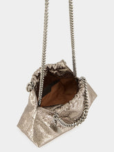 Stella McCartney Steel Grey Falabella Mini Drawstring Bag in Metallic Cracklé