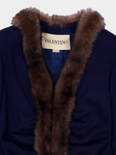 Valentino Garavani Indigo Blue Wool Crepe Jacket with Shearling Trim