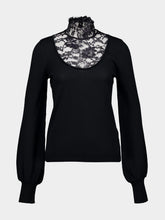 Black Crew-Neck Jumper with Lace Details in Virgin Wool | HP - Fashion Clinic