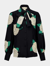 Valentino Garavani Black Ortensia Print Silk Shirt with Neck Tie