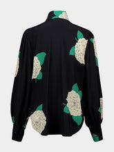 Valentino Garavani Black Ortensia Print Silk Shirt with Neck Tie