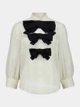 Valentino Garavani Ivory Cotton Blouse with Black Bows