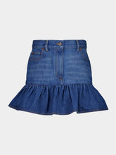 Valentino Garavani Blue Ruffled Hem Denim Mini Skirt